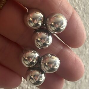Modernist Triple Demi-Domed Ball Screw On Sterling Silver Mexico Earrings